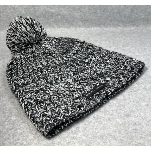 Rebecca Minkoff Beanie Hat Women OS Winter Marbled Pom Pom Knit Ski Outdoor Hike - Picture 2 of 9